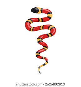 vector drawing snake, scarlet kingsnake isolated at white background, hand drawn illustration