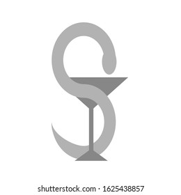 Vector drawing of a snake wrapping a bowl, color gray
