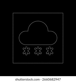 Desenho vetorial de uma nuvem de neve. Ícone de nuvem linha pontilhada cor branco estilo plano