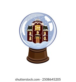 Globo de neve do desenho do vetor com a casa de Natal, ilustração desenhada à mão