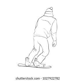 vector drawing snowboarder, linear sketch, hand drawn illustration