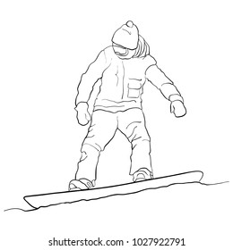 vector drawing snowboarder, linear sketch, hand drawn illustration