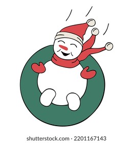 Dibujo vectorial de un muñeco de nieve con estilo de doodle sobre un fondo blanco