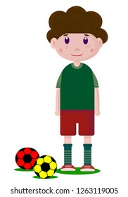 Vector drawing of a soccer player boy with soccer ball