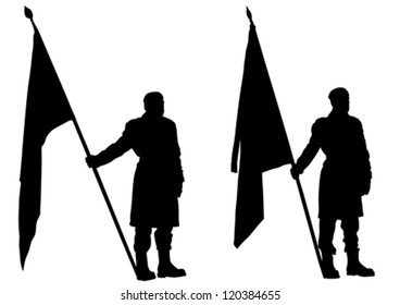 Vector drawing of a soldier with a flag in his hands