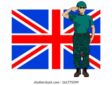 Vektorgrafik eines Soldaten in Uniform mit Flagge. Die Eigentumsfreigabe ist der Datei beigefügt