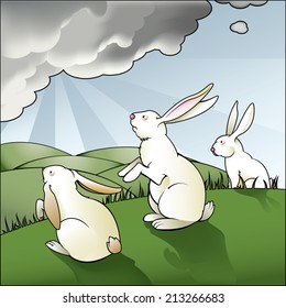 Vector drawing of some rabbits looking at the sky/Rabbits/ Easy to edit layers and groups.no effects used EPS 8 