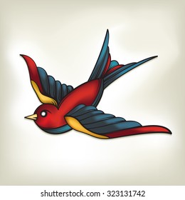 Vector drawing / Sparrow Tattoo / Vintage tattoo style  easy to edit groups   layers  easy to recolour   edit  gradient meshes used