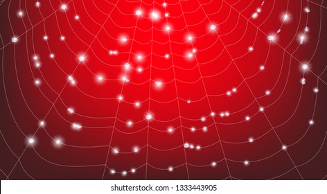 Vector drawing of a spider web. Spider web. Cobweb with water drops.