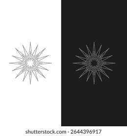 Vector drawing spiky star, dotted line color black and white flat style