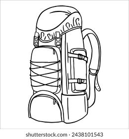 Vector drawing, sports backpack. doodle picture. Equipment for camping, hiking traveling