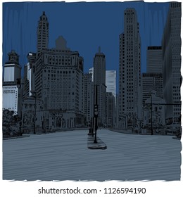 Vector drawing of a square in a big city