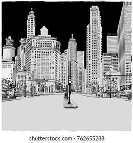 Vector drawing of a square in a big city