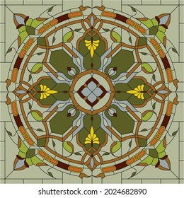 Vector drawing, square pattern template for stained glass. Abstract green print for stone, ceramic tiles. Floor and wall mosaic
