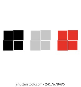 Vector drawing of squares. Four squares color black, gray, red flat style