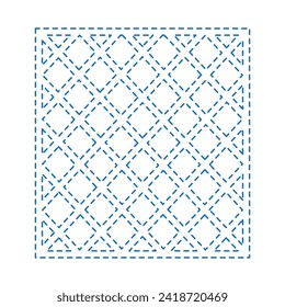 Vector drawing of squares grid, dotted line color blue flat style