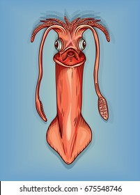 Vector drawing of a / Squid / Easy to edit layers and groups, easy to isolate object, no weird effects gradients transparencies or meshes used.