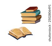 vector drawing stack of books isolated on white background, hand drawn illustration