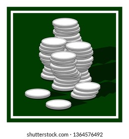 Vector drawing stacks of coins color white