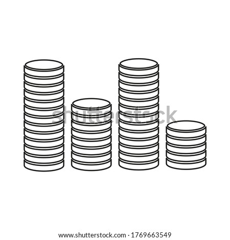 Vector drawing stacks of coins, contour color black flat style