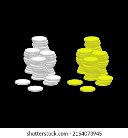 Vector drawing stacks of coins, white and yellow color