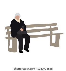 Vector drawing of a staffage person. Seated woman on the bench. Adult lady in the park.