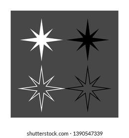 Vector drawing star. Icon star silhouette and contour, color white and black flat style