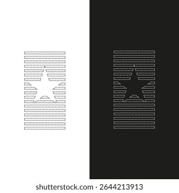 Vector drawing star made of stripes, dotted line color black and white flat style