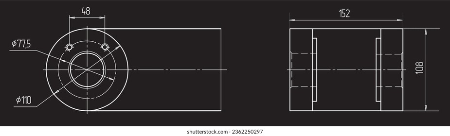 Vector drawing of a steel mechanical part with through holes.
Engineering cad scheme. Mechanic background.