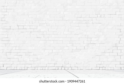 vector drawing with a stepladder and a bucket with lime on the background of an updated white brick wall. The concept of arrangement, novelty, refreshment and backdrop for your conceptual work