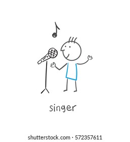 vector drawing. stick-people. sing. singing man