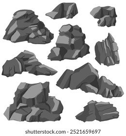 vector drawing stones and rocks isolated at white background, hand drawn illustration