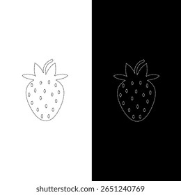 Vector drawing strawberry, dotted line color black and white flat style