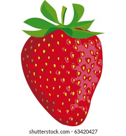 vector drawing of a strawberry with green leaves
