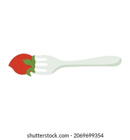 vector drawing of a strawberry on a fork flat design illustration