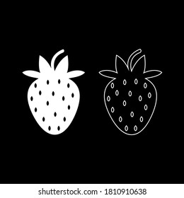 Vector drawing strawberry, silhoutte and contour color white flat style