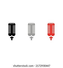 Vector drawing studio microphone,  color black gray red, flat style