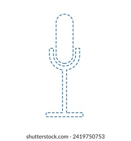 Vector drawing studio microphone, dotted line color blue flat style
