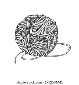 vector drawing in the style of doodle. a ball of yarn for knitting. a ball of woolen thread is a symbol of needlework, hobby, knitting and crocheting. the logo