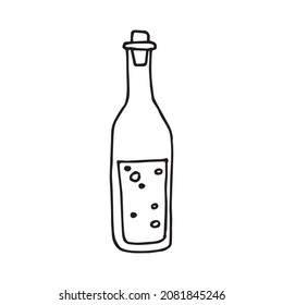 vector drawing in the style of doodle. bottle of oil. kitchen utensils, ingredients for cooking. glass bottle with cork.