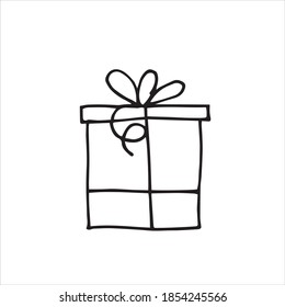 vector drawing in the style of doodle, cute gifts for christmas, birthday, new year. a symbol of the holiday, boxes with gifts are tied with ribbons. minimalistic design