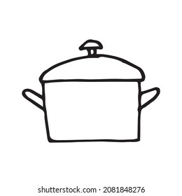 
vector drawing in the style of doodle. pot. metal pan for cooking, kitchen utensils