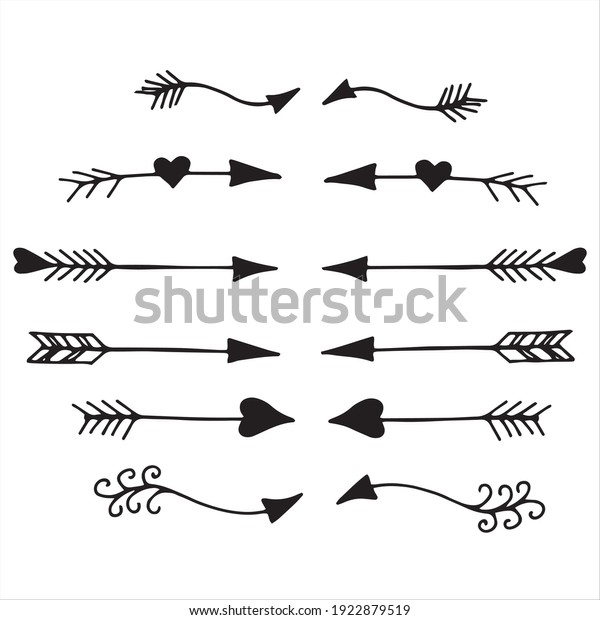 vector drawing in the style of doodle. text\
dividers. cute arrow-shaped dividers with hearts. simple decoration\
for text, valentine\'s day\
decoration