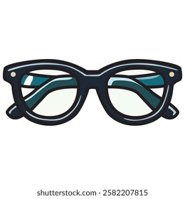 A vector drawing of stylish blue glasses with a modern and sleek design. 