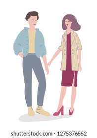 Vector drawing of stylish couple holding hands
