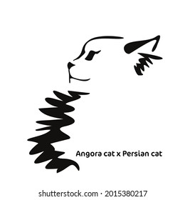 Vector drawing of a stylized cat with long hair. Mix of Angora cat with Persian cat. Serious muzzle expression