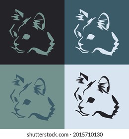 Vector drawing of a stylized cat with long hair. Mix of Angora cat with Persian cat. Animal gestalt design. 2021 blue shades set
