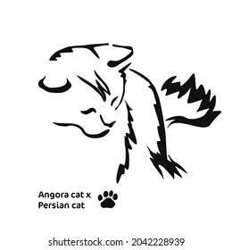 Vector drawing of a stylized cat with long hair. Mix of Angora cat with Persian cat. Gestalt animal design