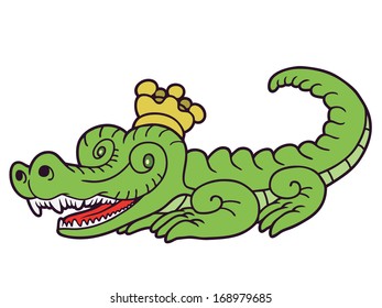 Vector drawing of a stylized crocodile with a golden crown