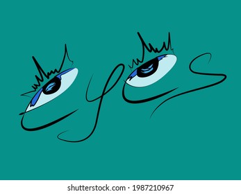 vector drawing with a stylized image of the word eyes in cartoon style for prints on clothes, towels, napkins and for baby illustrations